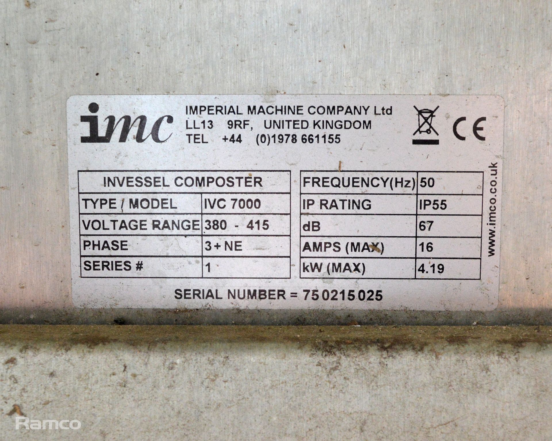 IMC In Vessel Composter - IVC 7000 - 380-415V - 3ph - 50hz - 67dB - 4.19kW - 16 Amps - Image 7 of 8