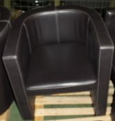 2x Tub Chairs - Dark Brown - L710 x D650 x H740mm