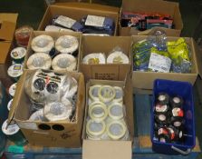 Various reels of tape - 3M, Scapa, black round stickers, workwear gloves - Honeywell, Port