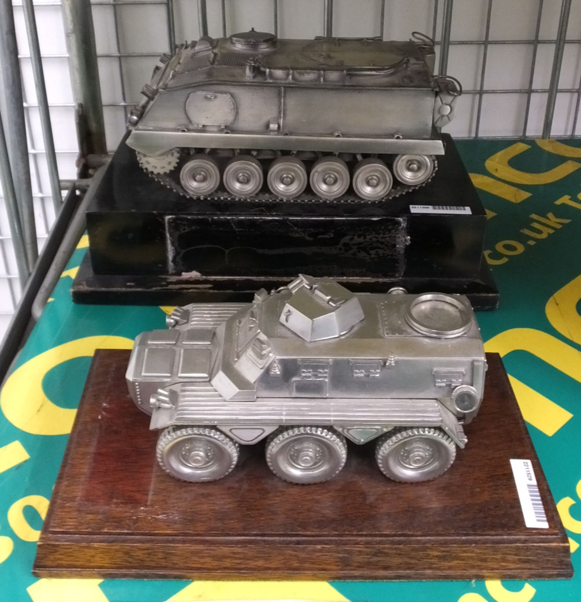 Metal Model Tank on a Wooden Base & Armoured Military Personnel Carrier Metal Model