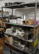 1 x four tier kitchen racking, L 1400mm x W 600mm x H 1850mm, to include various plates, s