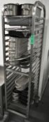 Stainless steel mobile Canteen tray holder, L 600mm x W 400mm x H 1700mm