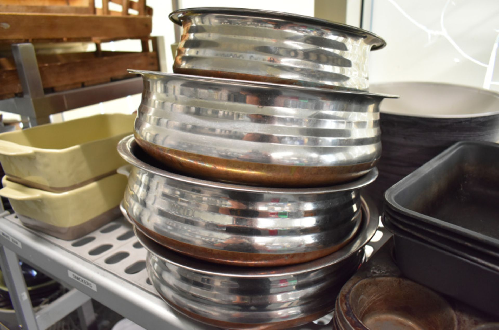 Four tier kitchen storage rack with contents, contents to include- pestle and mortar, plat - Image 5 of 5