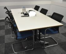 Conference meeting table, L 2400mm x W 1050mm x H 750mm, accompanied by 6 chairs, A frame