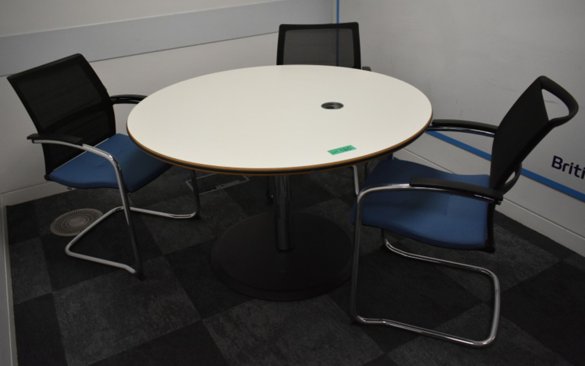 Meeting table, W 1200mm x H 750mm, accompanied by 3 chairs