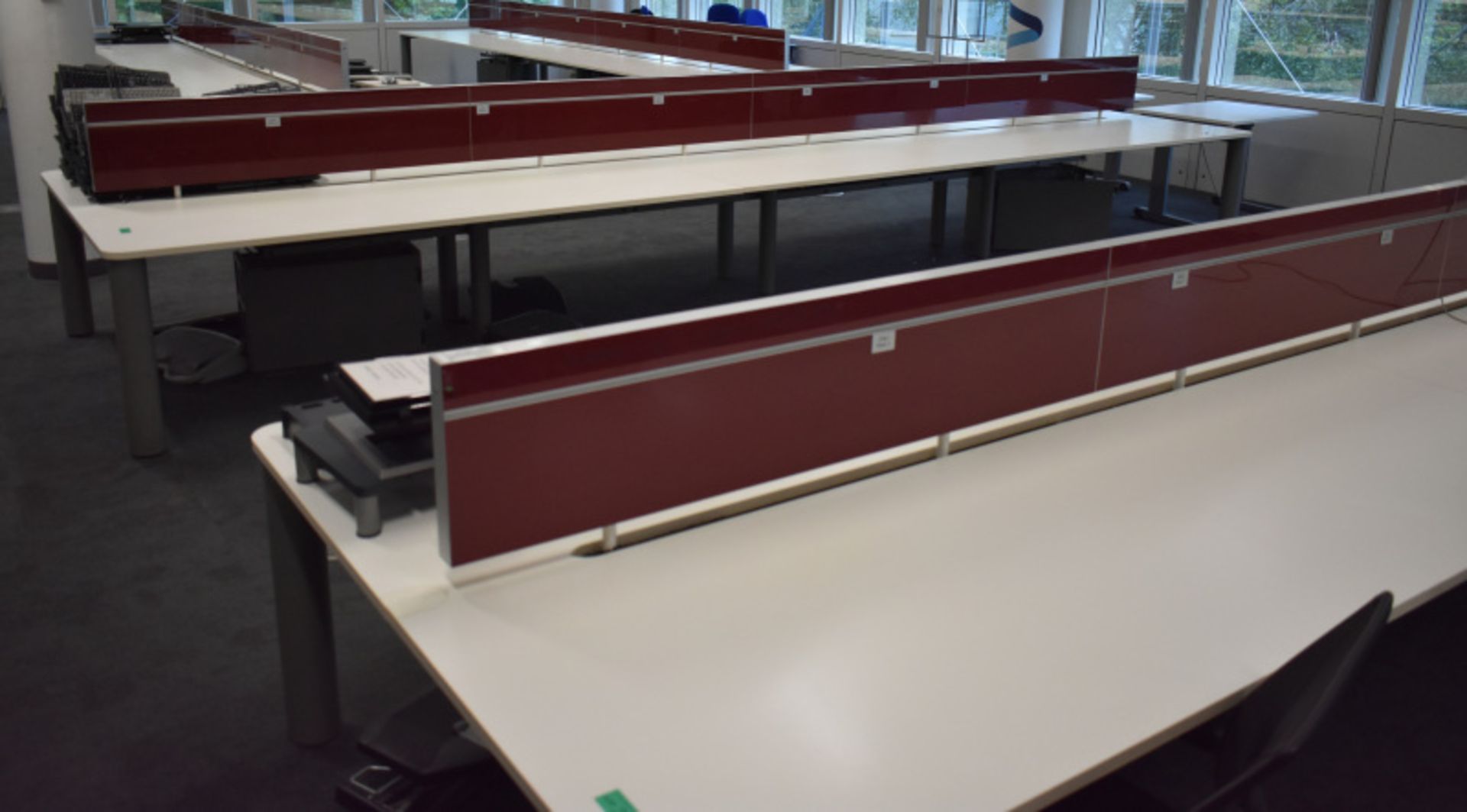 Bank of desks, seating 12, L 6500mm x W 1800mm x H 1180mm, buyer to dismantle and remove - Image 3 of 4