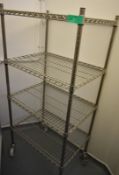 Mobile four tier kitchen racking, L 750mm x W 540mm x H 1600mm
