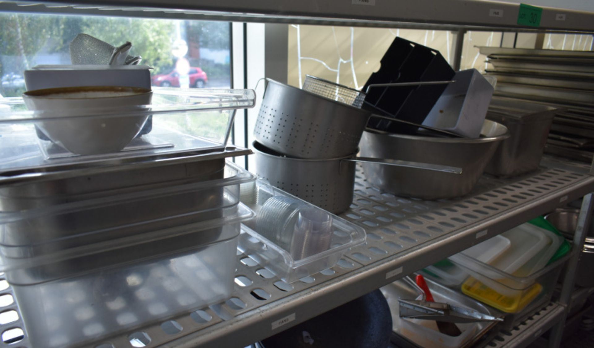 Four tier kitchen storage rack with contents, contents to include- Plastic containers, kit - Image 2 of 5