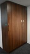 Large wooden three door cupboard, L 660mm x W 1500mm x H 2400mm, bring necessary tools to