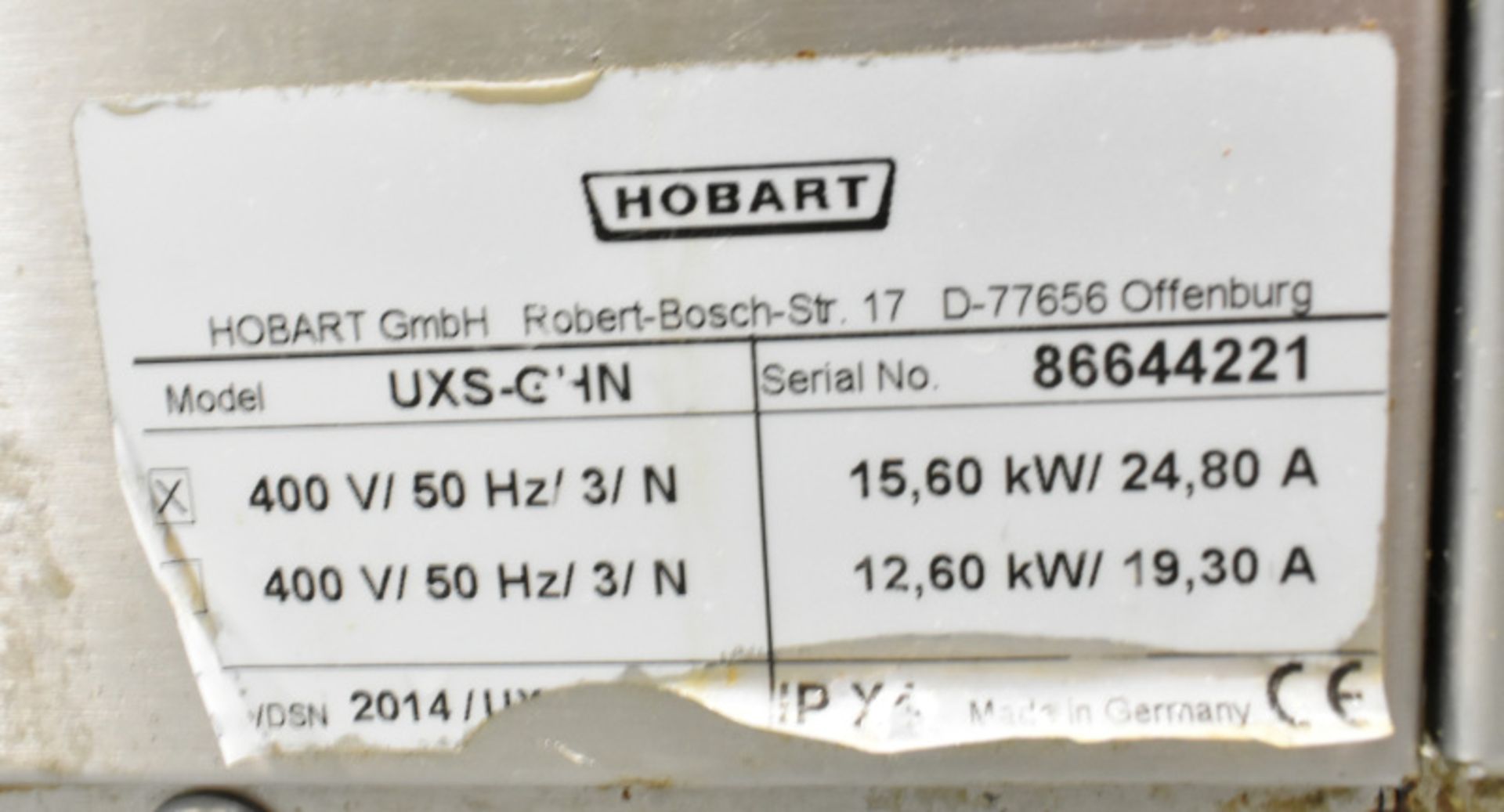 Hobart dishwasher model UKS-GHN, three phase electric, L 960mm x W 780mm x H 1970mnm - Image 4 of 4