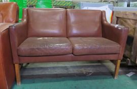 2 Seat Brown Leather Sofa L 1200mm x W 650mm x H 800mm