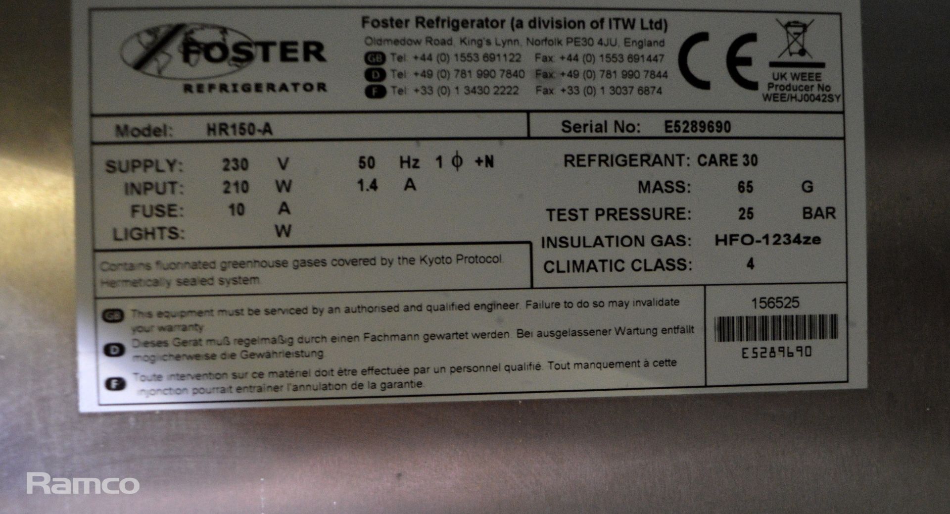 Foster HR150-A Stainless Stainless Fridge Unit - L600 x W640 x H820mm - Image 4 of 4