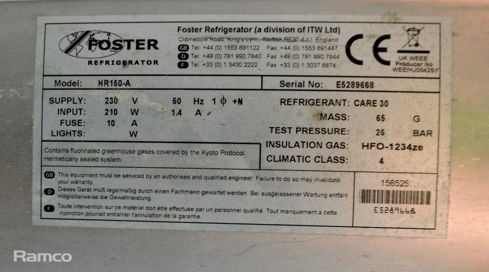 Foster HR150-A Stainless Stainless Fridge Unit - L600 x W640 x H820mm - Image 3 of 4