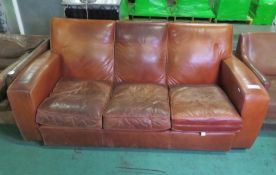 3 Seat Golden Brown Leather Sofa L 1850mm x W 900mm x H 800mm