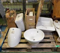 Bathroom Ceramics - 2x Cisterns, 2x Basins, 1x Small Urinal & 1x Circular Wash Basin