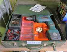 Metabo cordless drill with charger in metal case