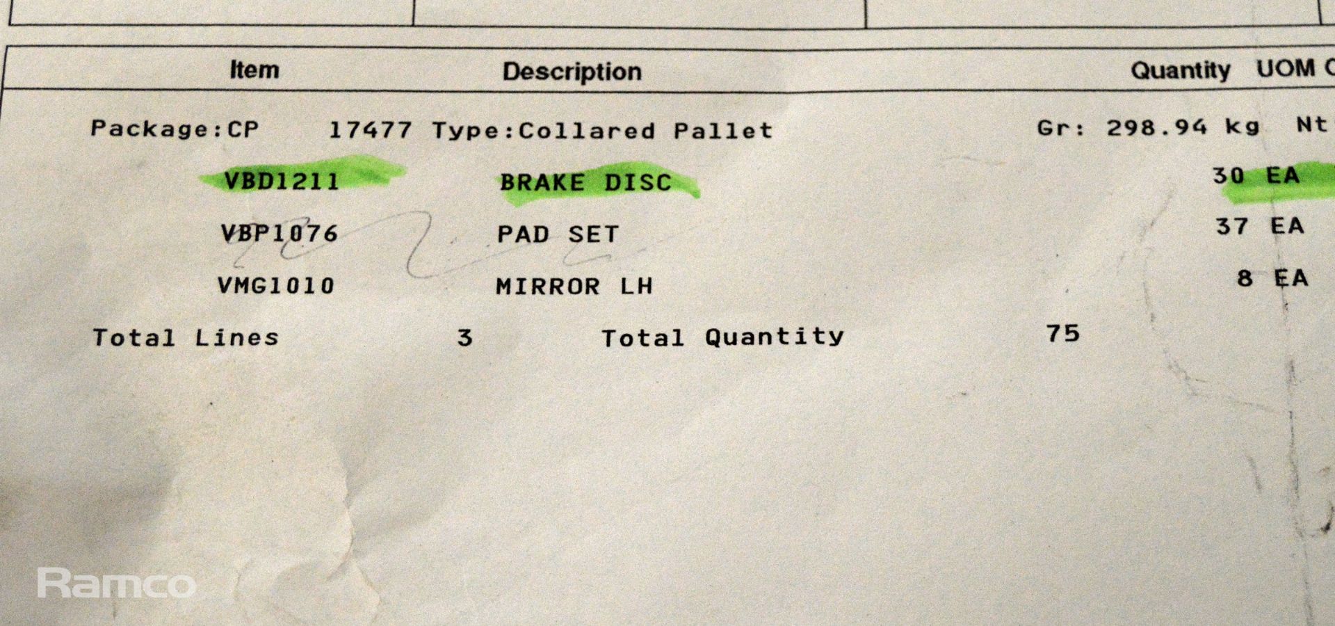 Vehicle parts - brake discs - see picture for itinerary for model numbers and quantities - - Image 5 of 5