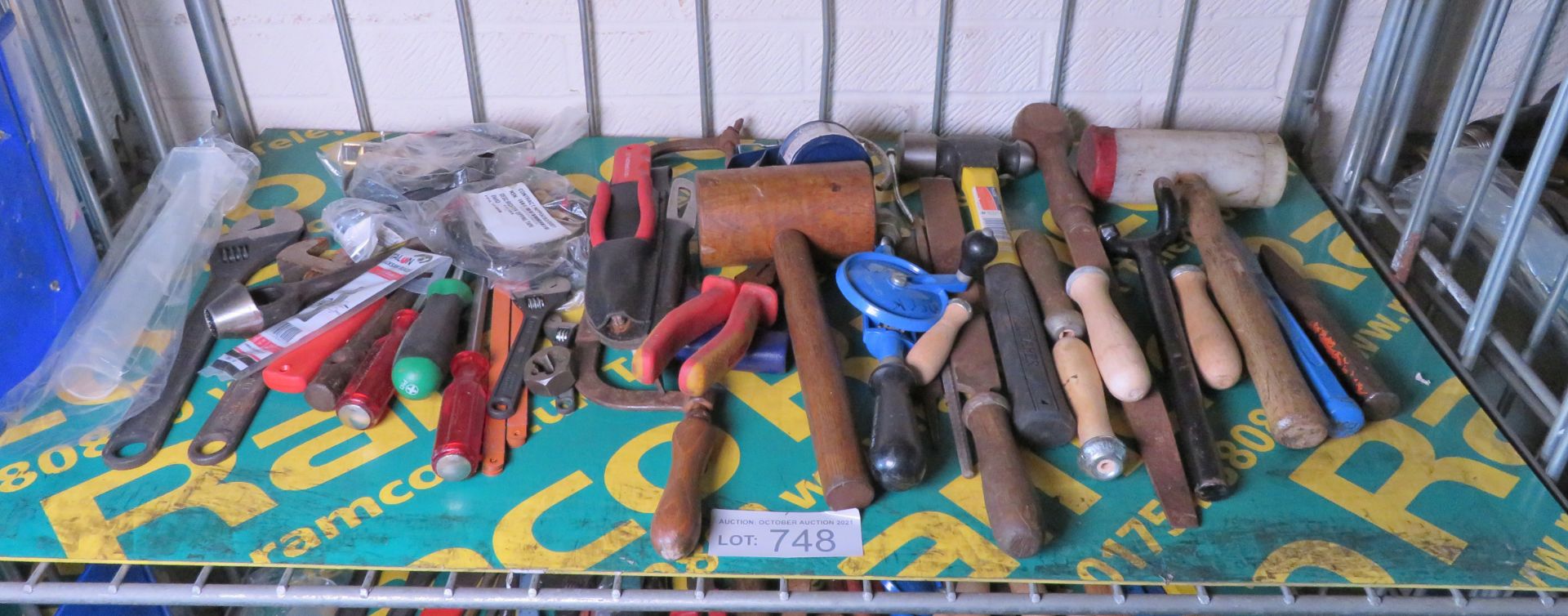 Various Hand Tools - mallets, adjustable spanners, screwdrivers, hammer, files