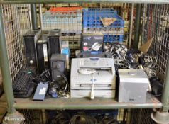 PC bases, various cabling, Brother fax machine, desk phones, keyboards