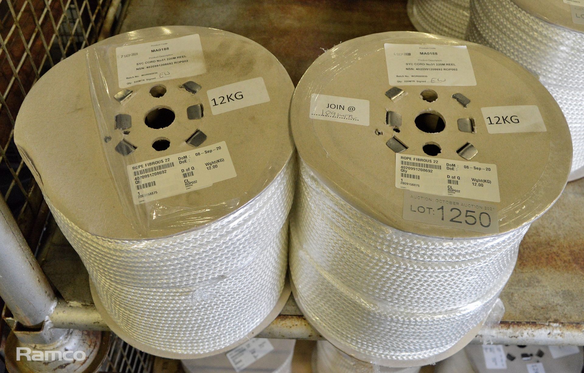 2x White Poly Fibrous Rope Coils - 220m x 9mm - SYC cord No31 - NSN 4020-99-120-8692 - 14k - Image 2 of 2