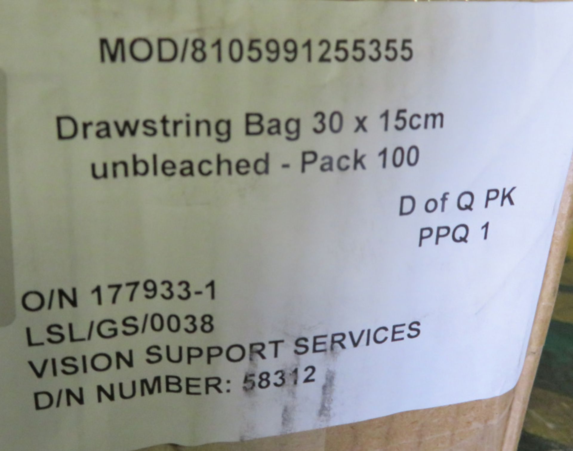 Drawstring Bags - 30 x 15cm - unbleached - 100 per bag - 3 bags per box - Image 3 of 3