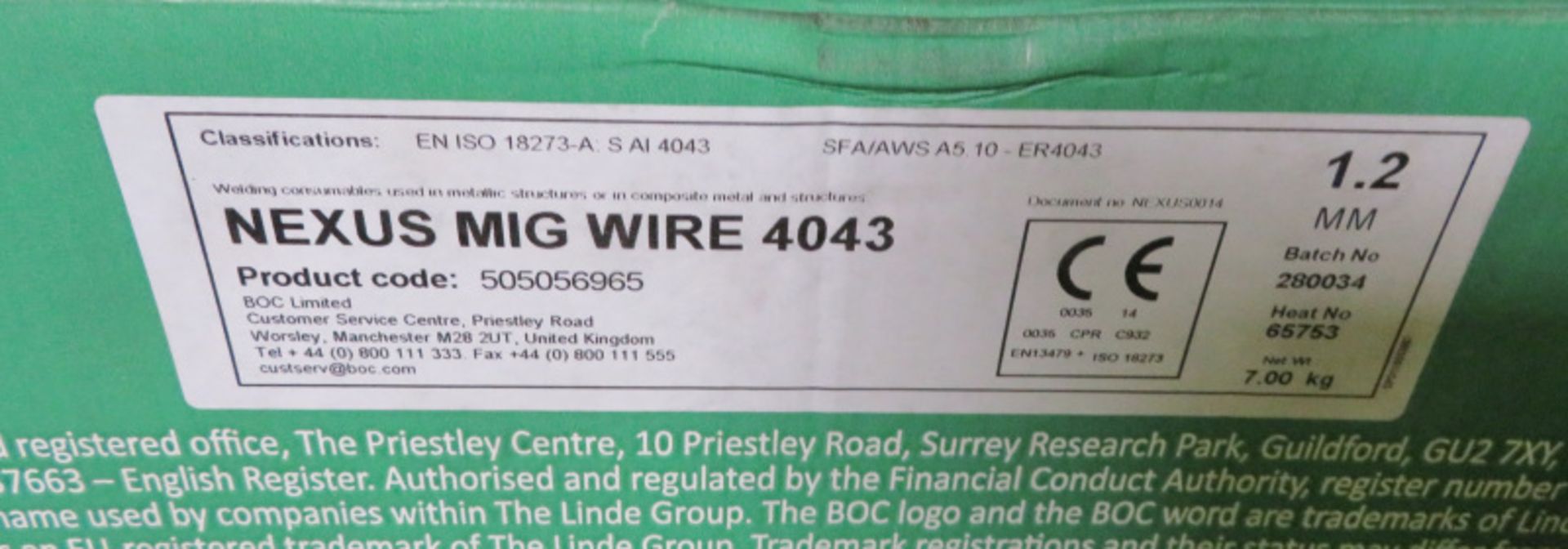 Nexus MIG Wire 4043 - 1.2mm - 7kg - Aluminium - 3 boxes - Image 3 of 3