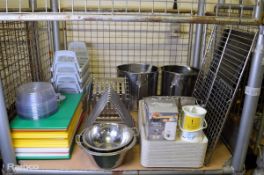 Various Catering Equipment - chopping boards, cutlery holders, serving trays, racks, shelv