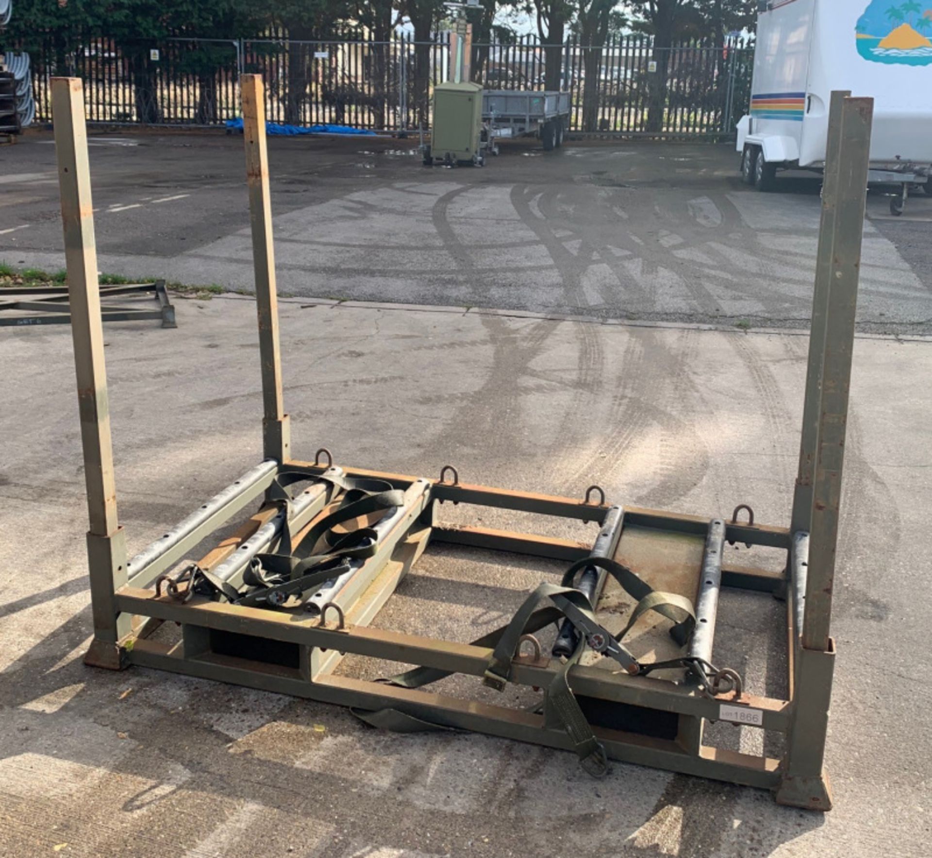 Ex-MOD 6' x 3' Stillages with c/w straps, posts and top