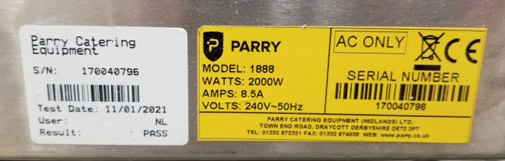 Parry Mobile Hot Cupboard - Model 1888 Serial No.170040796 - L780 x W620 x H930mm - PLEAS - Image 5 of 7