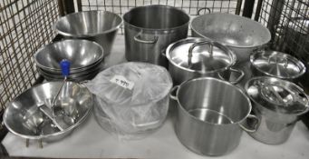 Various Cooking Pots, Bowls, Colanders