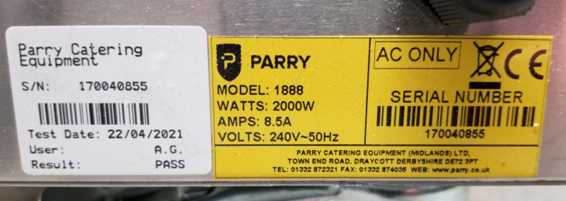 Parry Mobile Hot Cupboard - Model 1888 Serial No.170040855 - L780 x W620 x H930mm - PLEASE - Image 6 of 9