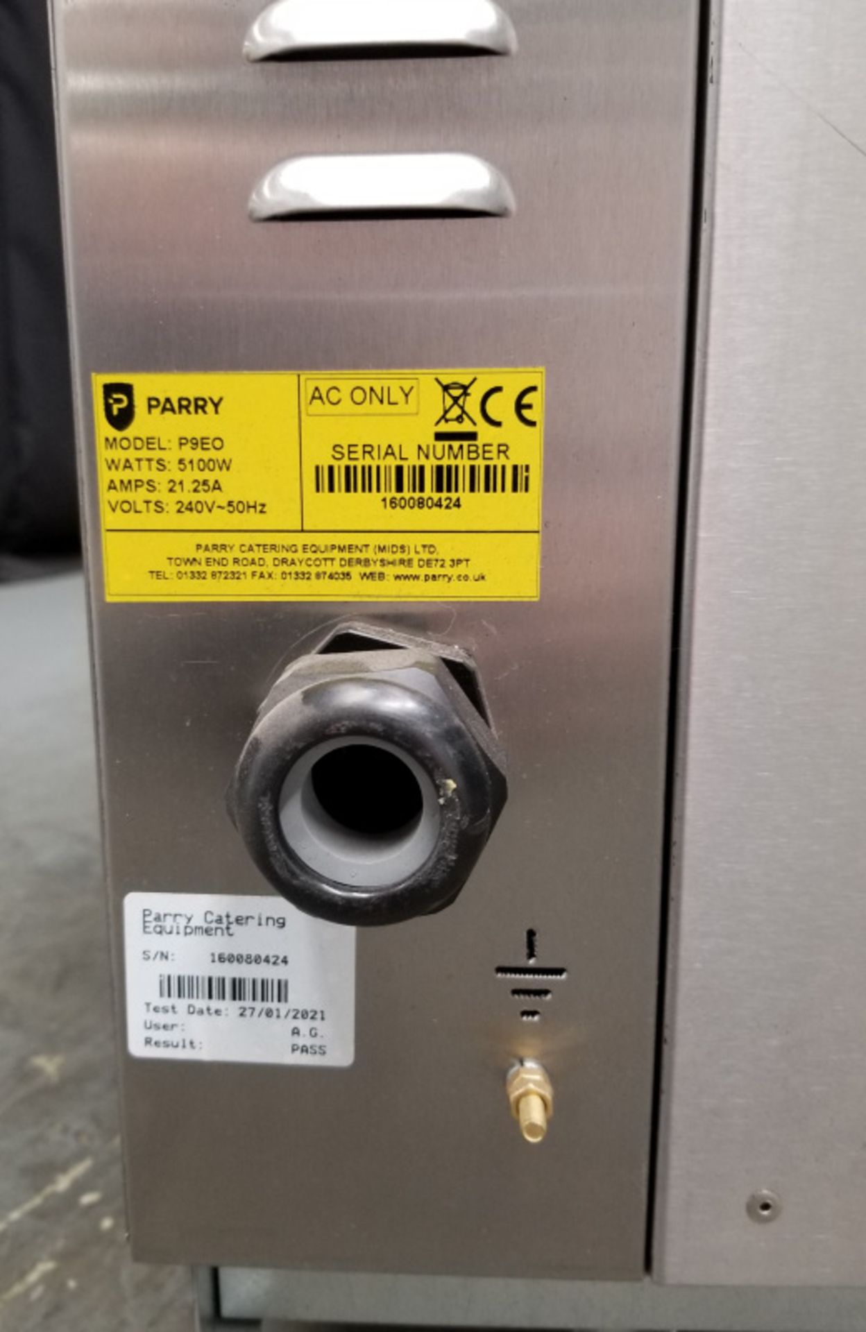 Parry Electric Oven - Model P9EO Serial No.160080424 - L900 x W710 x H690mm - PLEASE SEE P - Image 9 of 9