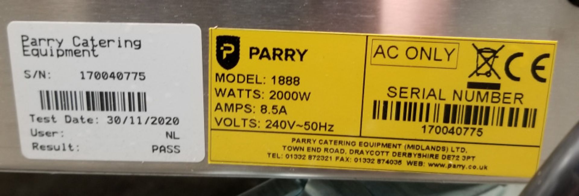 Parry Mobile Hot Cupboard - Model 1888 Serial No.170040775 - L780 x W620 x H930mm - PLEAS - Image 10 of 14