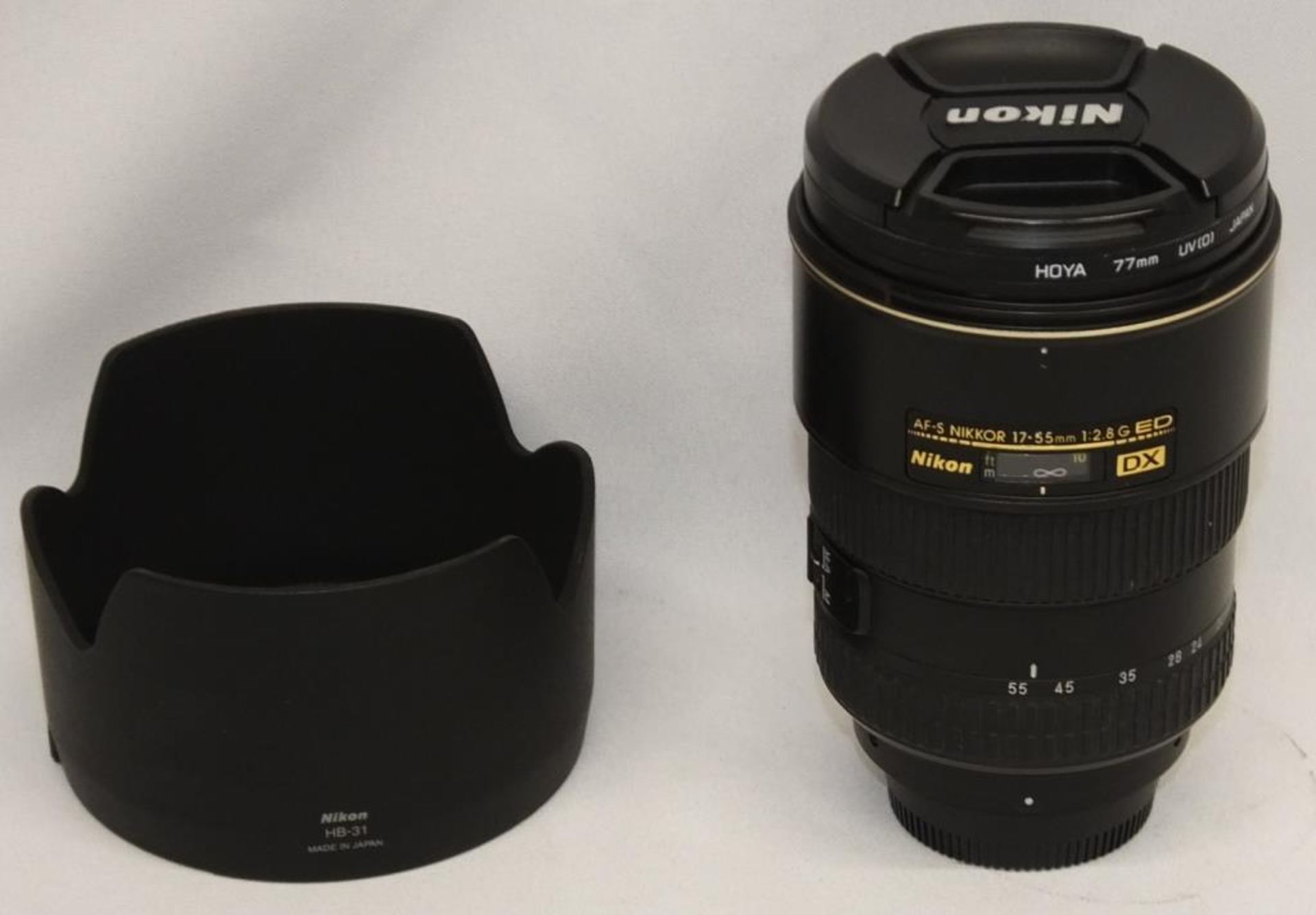 Nikon DX AF-S Nikkor 17-55mm 1:2.8 G ED Lens - Serial No. - 332048 with Nikon HB-31 Lens Hood