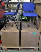 6x Black Metal Frame Blue Fabric Stackable Chairs