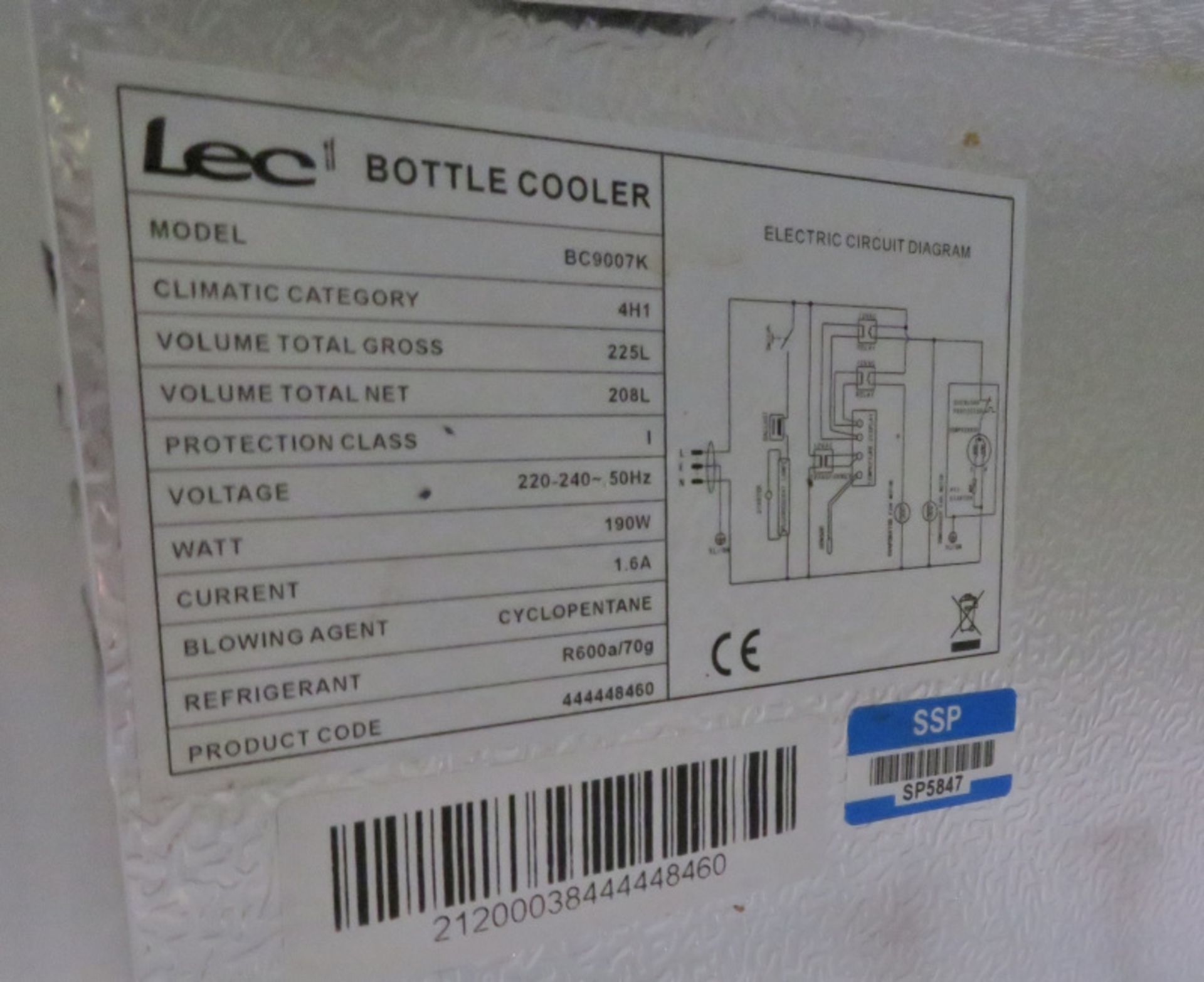 LEC BC9007K Bottle Cooler 220-240V - 50Hz - L 900mm x W 520mm x H 900mm - Image 4 of 4