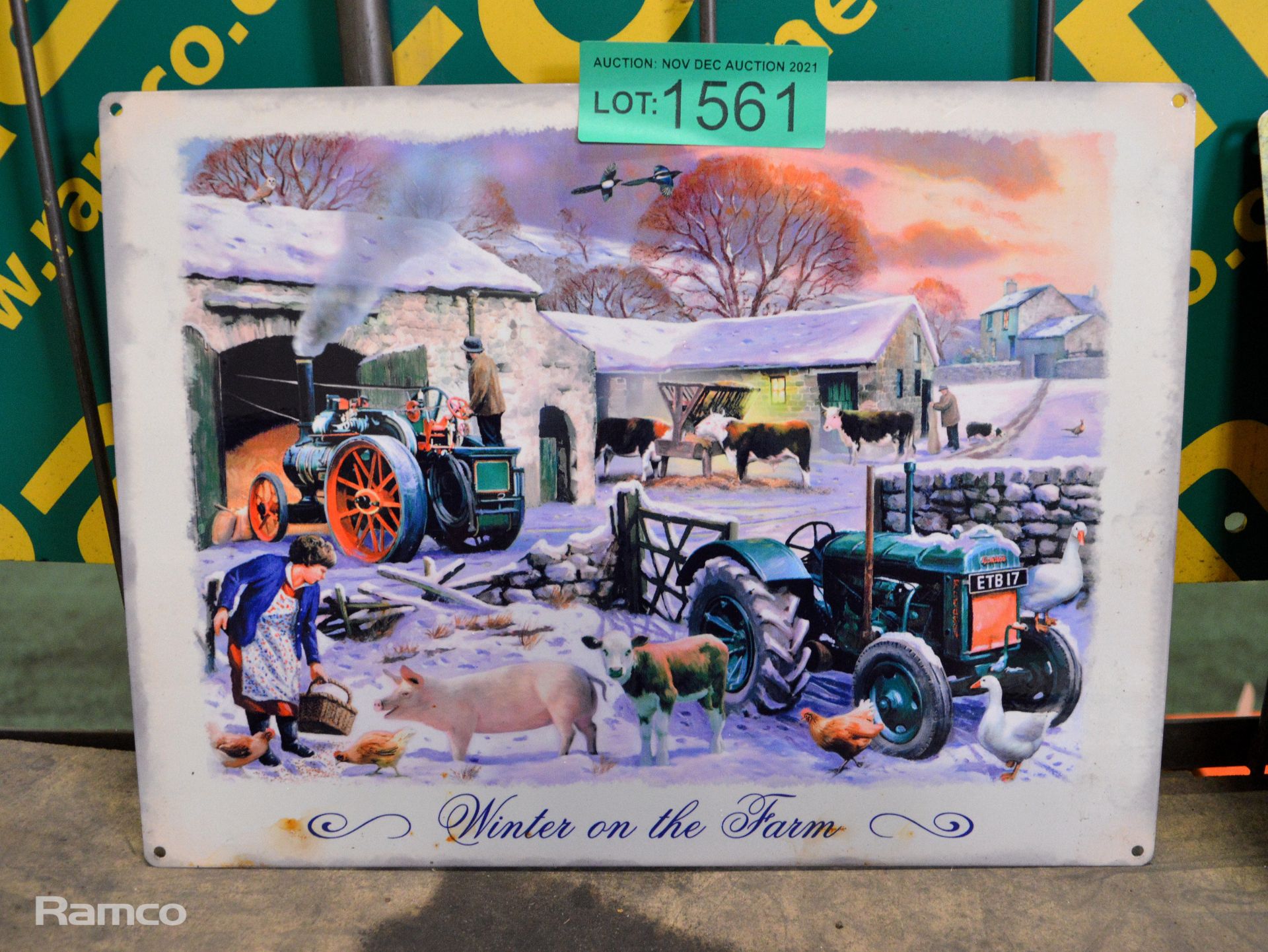 Winter on the farm tin poster