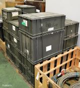 28x Heavy duty plastic stackable boxes - various sizes