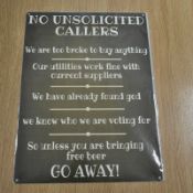 Metal Wall Sign 400mm x 300mm - No unsolicited callers