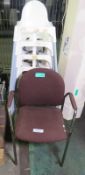 Brown fabric chair & 5x plastic high chairs