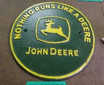 Cast sign 240mm diameter - Nothing runs like a John Deere