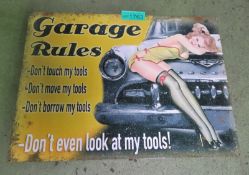 700mm x 500mm tin sign - Garage rules