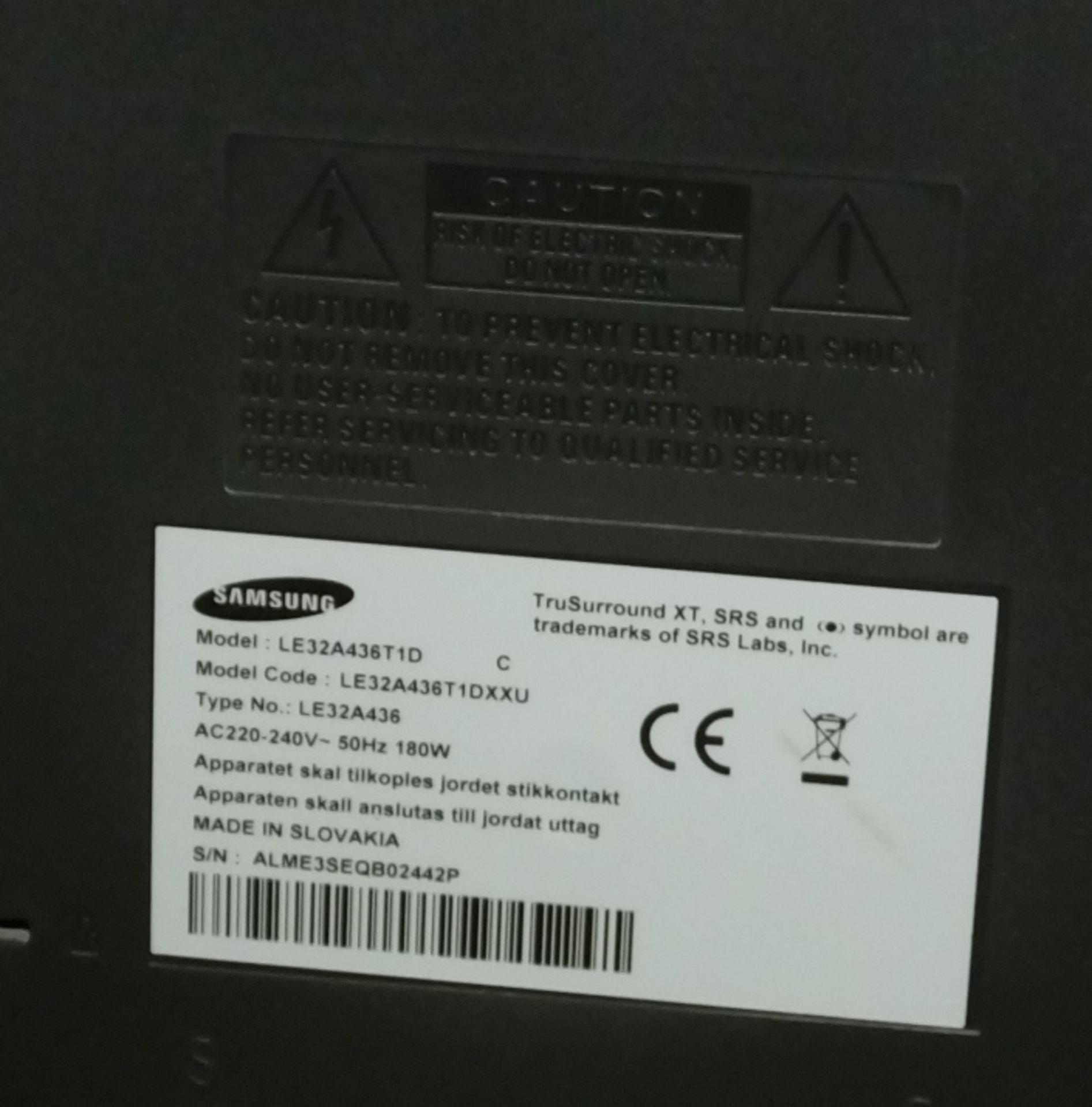 Samsung 32 inch flat screen television - Model LE32A436T1D - Type LE32A436 - AC 220-240V - Bild 3 aus 6