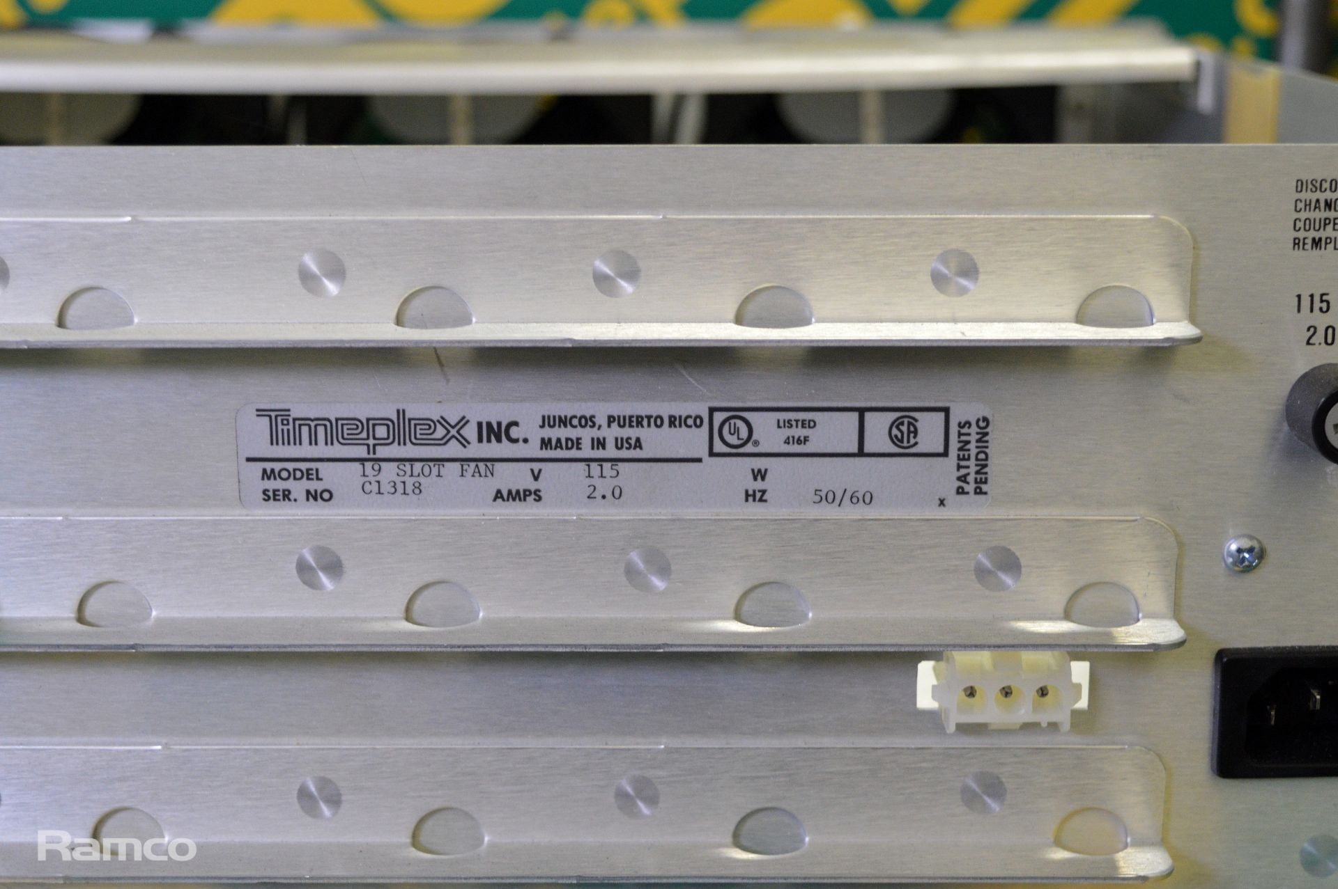 Timeplex Inc. 19 slot fan unit - 115V 2.0A - C1318 - Image 2 of 5