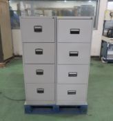 3x Metal 4-Drawer Filing Cabinet - L470 x W620 x H1320mm