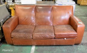 3 Seat Golden Brown Leather Sofa L 1850mm x W 900mm x H 800mm