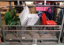 Metal legged, plastic topped chairs - 9 green, 15 white, 6 blue, 3 red