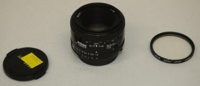 Nikon AF Nikkor 50mm - 1:1.8 Lens - Serial No. 4289684 with HOYA 52mm UV(O) Filter