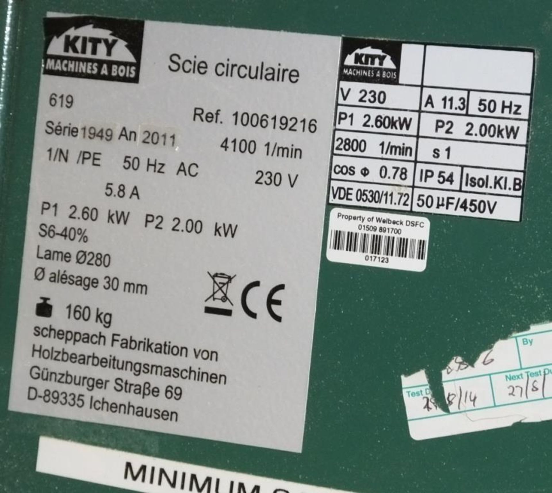 Kity circular saw table - 619 - 4100RPM - 1ph - 50hz - 230V - 2.6kW - Image 11 of 13