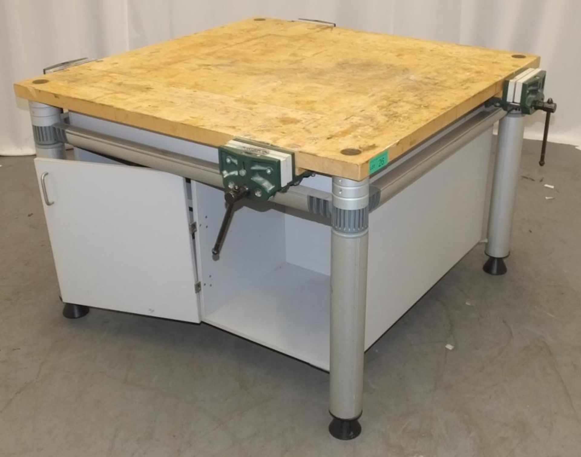 Workbench unit with woodtop, vices & storage - L 1500mm x D 1500mm x H 830mm